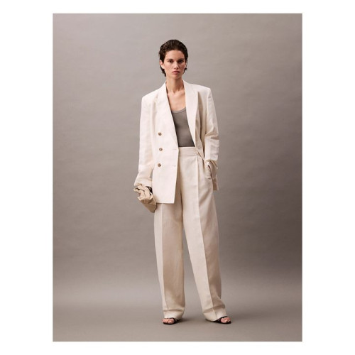 سترة بليزر مزيج كتان/قطن نسائي Women's Linen Blend Double Breasted Blazer