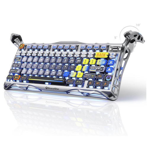 لوحة مفاتيح الألعاب الميكانيكية GravaStar Mercury K1 Pro باللون الفضي بين النجوم GravaStar Mercury K1 Pro Interstellar Silver Mechanical Gaming Keyboard