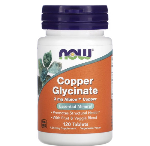 نحاس غليسينات عالي الامتصاص لدعم المناعة وتقليل ظهور الشيب من شركة ناو Copper Glycinate, 3 mg, 120 Tablets