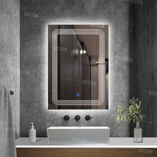 مرآة حمام LED فاخرة بإطار ضوئي داخلي وخارجي مع زر لمس ذكي Premium LED Bathroom Mirror with Inner & Outer Light Frame and Smart Touch Sensor