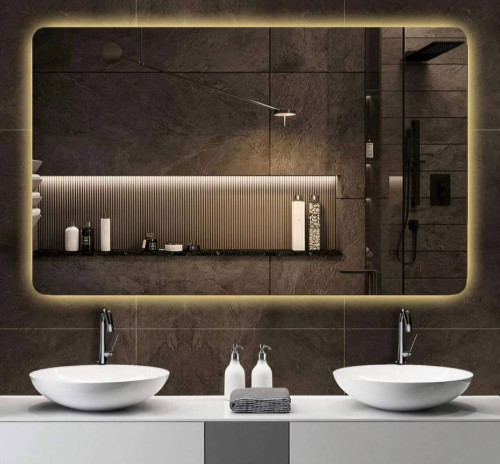 مرآة حمام LED قياس 80×100 سم مضادة للضباب بسُمك 3.5 ملم LED Bathroom Mirror 80×100 cm – Anti-Fog, 3.5 mm Thickness