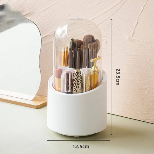 منظم مكياج دوّار 360° بغطاء شفاف 360° Rotating Makeup Brush Organizer with Dustproof Dome