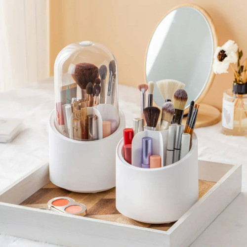 منظم مكياج دوّار 360° بغطاء شفاف 360° Rotating Makeup Brush Organizer with Dustproof Dome