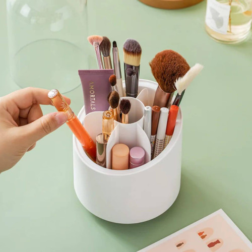 منظم مكياج دوّار 360° بغطاء شفاف 360° Rotating Makeup Brush Organizer with Dustproof Dome