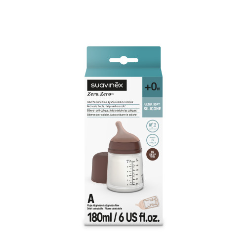 رضاعة ZERO ZERO بحلمة ذات تدفق قابل للتكيف داكن اللون S BREASTFEEDING BOTT 180ML SU DEEP L3