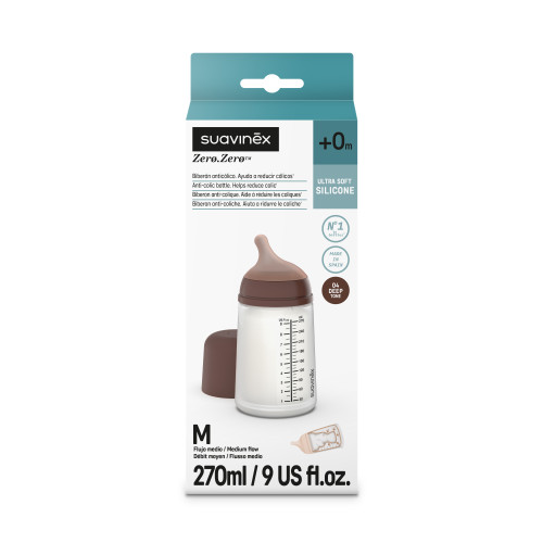 رضاعة ZERO ZERO بحلمة ذات تدفق متوسط متوسط اللون S BREASTFEEDING BOTT 270ML SM DEEP L3
