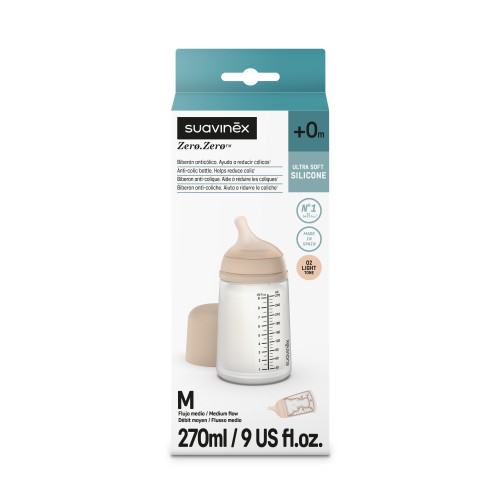 رضاعة ZERO ZERO بحلمة ذات تدفق متوسط متوسط اللون S BREASTFEEDING BOTT 270ML SM MEDIUM L3