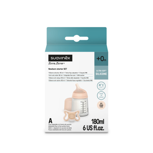 رضاعة  ZERO ZERO ذات حلمة قابلة للتكيف 180 ML + لهاية ZERO ZERO فاتح اللون S SET ZERO 180ML SU+SOOTHER ZERO -2/2 L36