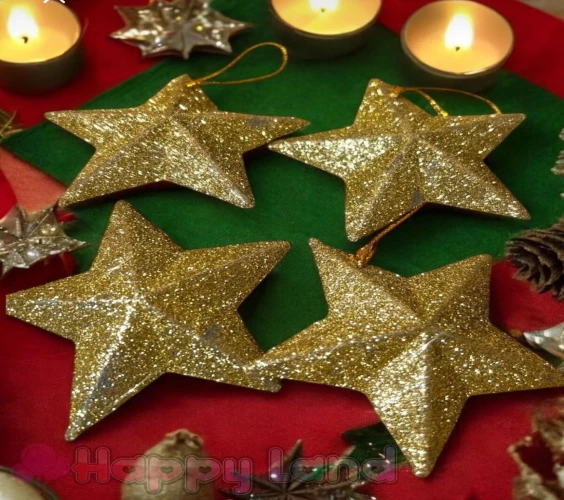 طقم نجوم الزينة الذهبية البراقة (Glittery Golden Stars Set)