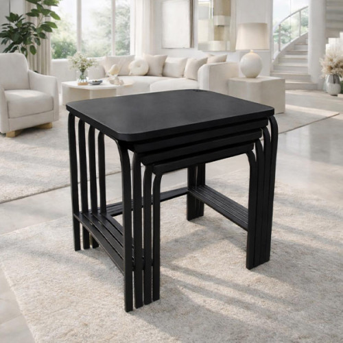 سيت طبلات متداخلة رباعي - سطح خشبي ام دي اف وأرجل حديدية 4-Piece Nesting Table Set - MDF Wood Surface & Heavy-Duty Metal Legs