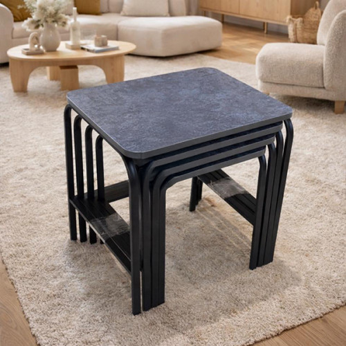 سيت طبلات متداخلة رباعي - سطح خشبي ام دي اف وأرجل حديدية 4-Piece Nesting Table Set - MDF Wood Surface & Heavy-Duty Metal Legs