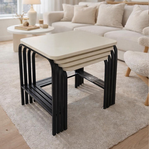 سيت طبلات متداخلة رباعي - سطح خشبي ام دي اف وأرجل حديدية 4-Piece Nesting Table Set - MDF Wood Surface & Heavy-Duty Metal Legs