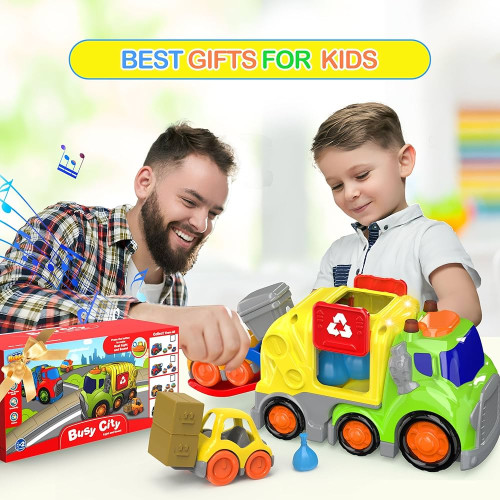 لعبة شاحنة قمامة للأطفال مع ضوء وصوت وملحقات تعليمية ممتعة Children's garbage truck toy with light, sound, and fun educational accessories