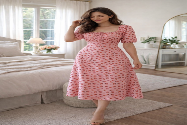 فستان بيت / دشداشة وردي بنقشة الورد الناعمة Short dress / dress