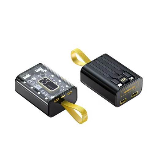 شاحن خارجي باور بانك محمول صغير بسعة 20 الف مللي امبير مع كيبلات مدمجة و اضاءة ليلية Power bank 20000mAh