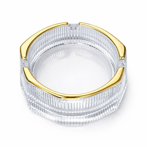 طفاية سجائر زجاجية فاخرة بإطار ذهبي Luxury Glass Ashtray with Gold Rim
