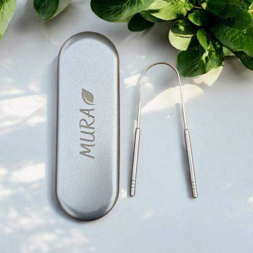 قاشطة اللسان من مورا MURA Stainless Steel Tongue Cleaner with Metal Case