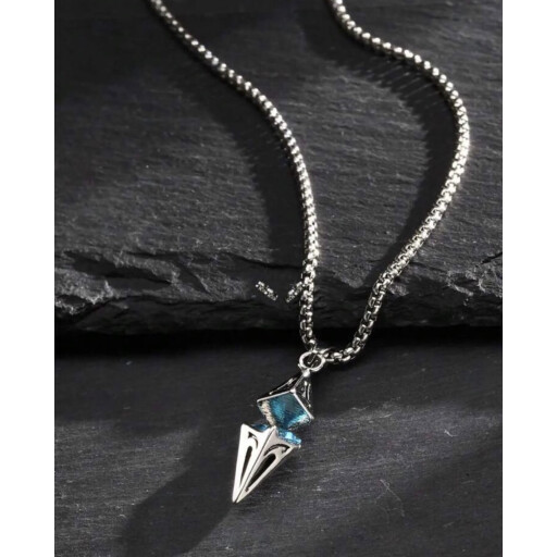قلادة أنيقة للجنسين بحجر أزرق مع سلسلة من الفولاذ المقاوم للصدأ، بتصميم هندسي Fashionable Unisex Blue Stone Pendant Necklace With Stainless Steel Chain