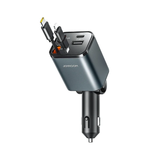شاحن سيارة بقوة 50 واط كلية، 4 في 1، مزود بكابل قابل للسحب 50W 4-in-1 Retractable Cable Car Charger