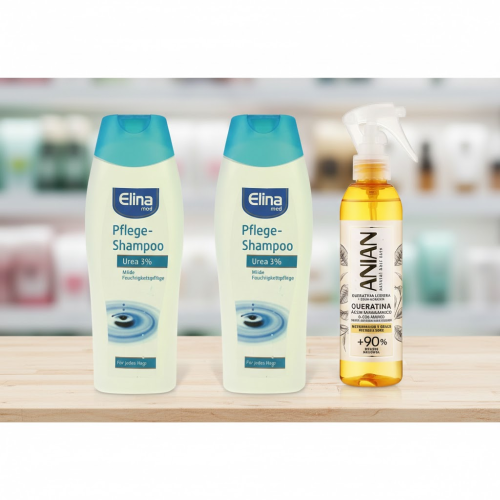 سيت شامبو يوريا مع بخاخ أنيان كيراتين وهيالورونيك (3 قطع) Urea 3% Care Shampoo (2pcs) with ANIAN Liquid Keratin & Hyaluronic Spray 3 Pcs
