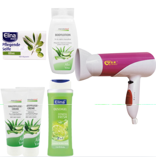 سيت سشوار  1800 واط+ عناية بالبشرة - 5 قطع 1800W Hair Dryer & Aloe Skincare Set- 5pcs