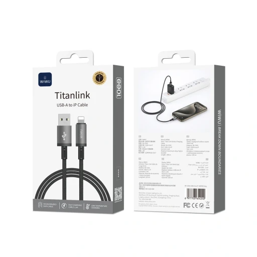 كابل شحن ونقل بيانات واي وو WiWU تايتان لينك WI-C055 2.4 أمبير – USB-A إلى Lightning WIWU 2.4A TITANLINK CHARGING CABLE WI-C055