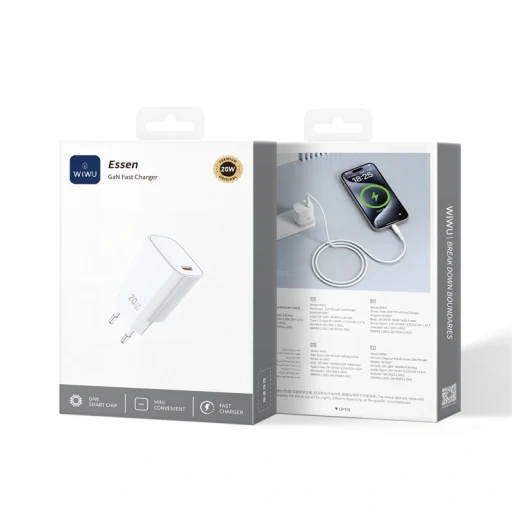 شاحن “وي-وو إسِنشال” موديل WI-G007 – شاحن GaN سريع بقدرة 20 واط مع كابل C-C WIWU ESSENTIAL 20W GAN CHARGER C+C WI-G007