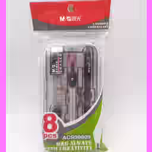 مجموعة هندسية (قلم ونبالات وممحاة ومسطرة وفرجال) Geometry set (pencil, compass, eraser, ruler, and protractor)