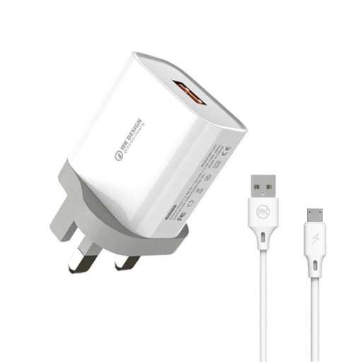 شاحن جداري ويكوم WP-U57 شحن سريع 18 واط مع كيبل مايكرو WEKOME WK WP-U57 Maxspeed 18W QC3.0 Fast Charger Set with USB to Micro Cable