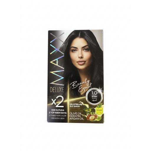 صبغة شعر دائمه احترافية بالأمونيا لون اسود MAXX DELUXE  – 1.0