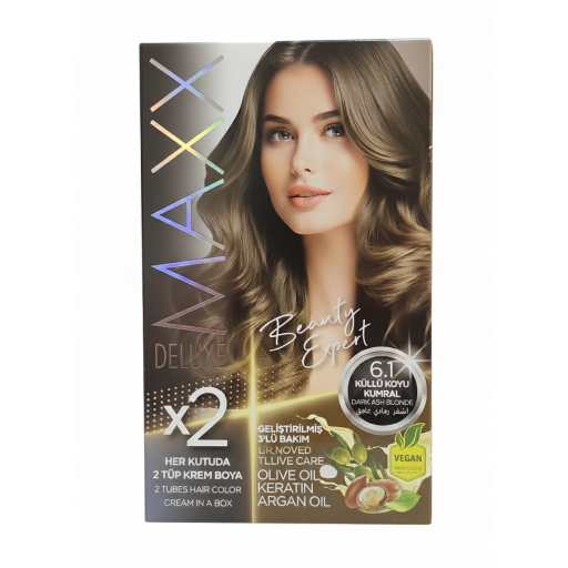 صبغة شعر دائمة بالامونيا اشقر رمادي غامق 6.1 Maxx deluxe 6.1