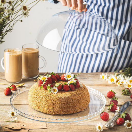 حافظة كيك زجاجية مع غطاء من ماركة باشابهجة Pasabahce Glass Cake Container