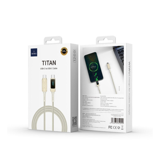 كابل شحن سريع WiWU Series Fast Charge Wiwu Series Fast Charge Digital Display Zinc Alloy Braided Cable 100WWi-C038 CL