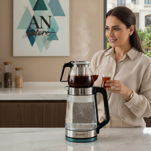 غلاية كهربائية زجاجية 2×1 مع إبريق شاي وفلتر ستانلس ستيل – سعة 2 لتر 2-in-1 Glass Electric Kettle with Tea Pot & Stainless Steel Filter – 2L