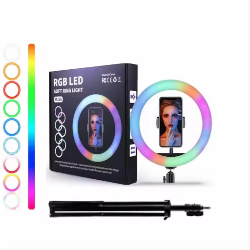 حلقة إضاءة RGB بقياس 10 إنش مع حامل للهاتف MJ-26 RGB LED Ring Fill Light 10 Inch with Phone Holder