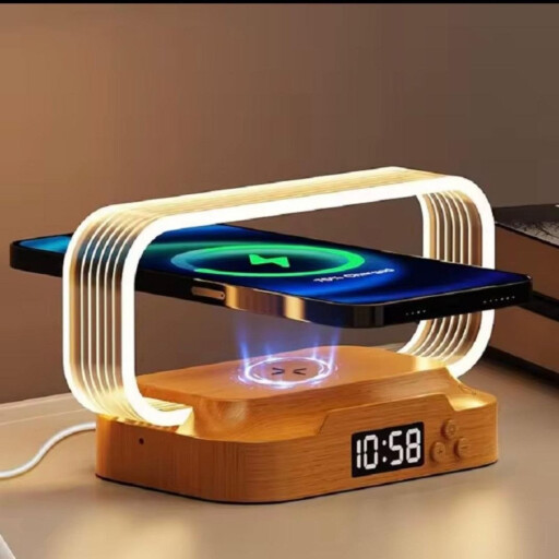 مصباح ذكي متعدد الوظائف مع ساعة و شحن لاسلكي Multifunctional Smart Lamp with Clock and Wireless Charging