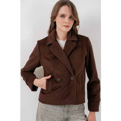 جاكيت نسائي قصير من الكاشيه 0725 - بني Women's Short Cachet Jacket 0725 - Brown
