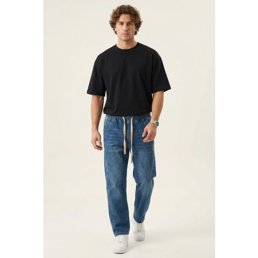 بنطلون جينز رجالي بقصة مريحة واسعة 30076 - أزرق داكن Men's Relaxed Fit Baggy Jean Trousers 30076 - Navy Blue