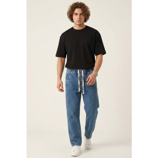بنطلون جينز رجالي بقصة مريحة واسعة 30076 - نيلي Men's Relaxed Fit Baggy Jean Trousers 30076 - Indigo