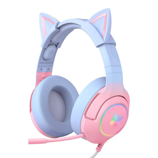 سماعة رأس ألعاب سلكية أونيكوما كي٩ أر جي بي بأذن قطة - أزرق ONIKUMA K9 RGB Cat Ear wired Gaming Headset - blue