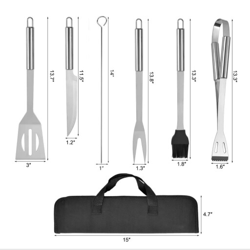 مجموعة أدوات الشواء 6 قطع مع حقيبة 6-Piece BBQ Grill Tools Set with Carry Bag