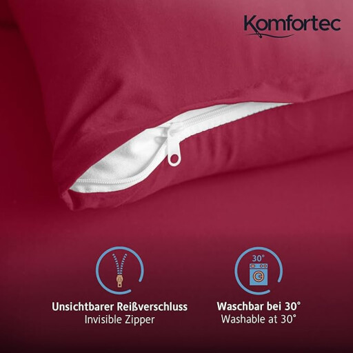 طقم أغطية وسائد كومفورتك مكون من الألياف الدقيقة الممشطة بسحاب، مسامية وناعمة Micro Pillowcase Set  Komfortec Cushion CoverBrushed Microfibre with Zip, Breathable and Soft