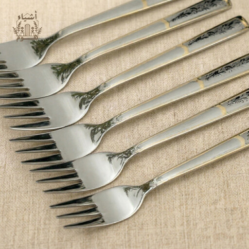 طقم شوك طعام فاخر - فضي وذهبي - 6 قطع Luxury Dinner Forks Set - Silver & Gold - 6 Pcs