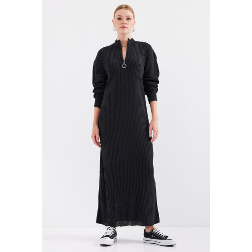 فستان تريكو طويل 15839 - أسود 15839 Full-Length Knit Dress - Black