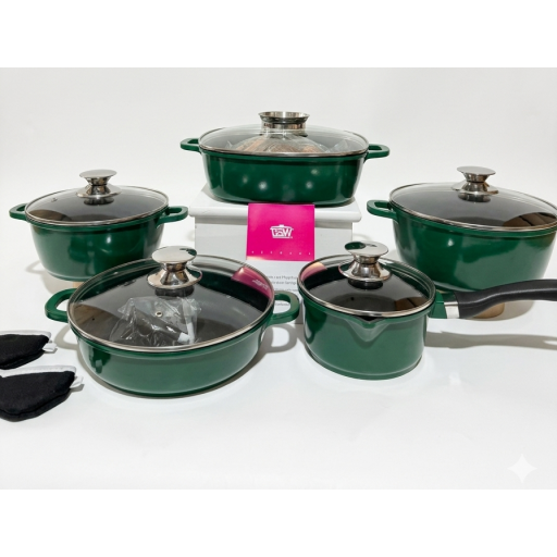 طقم أواني طهي – ١٢ قطعة، لون اخضر 12-piece cookware set, Green color