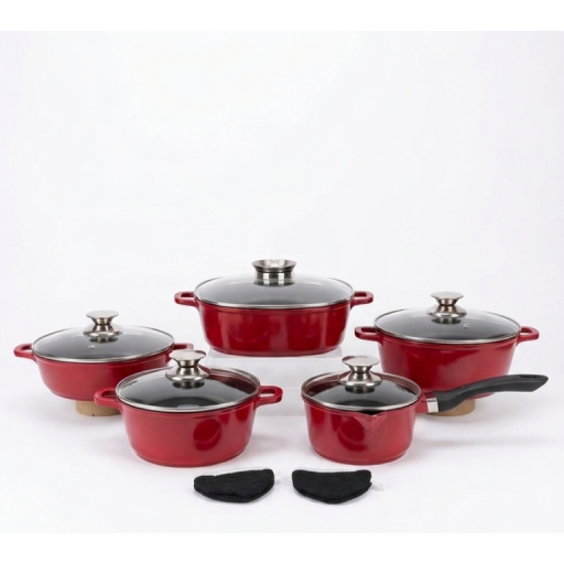 سيت أواني طهي ١٢ قطعة، لون أحمر 12-piece cookware set,  Red color