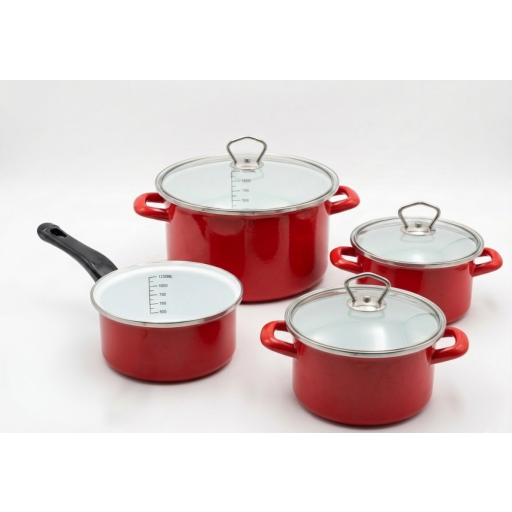 طقم أواني طهي جينكو احمر Red enameled steel Cookware Set