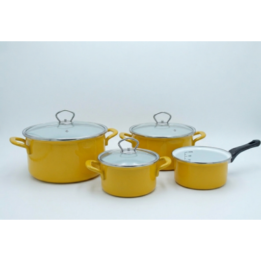 طقم أواني طهي جينكو اصفر Yellow enameled steel Cookware Set