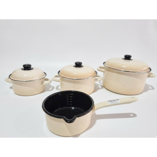 طقم أواني طهي جينكو حليبي Cream enameled steel Cookware Set
