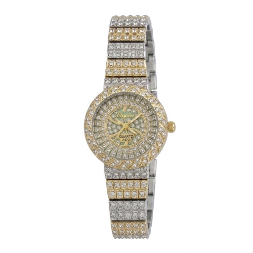 ساعة Rinnady نسائية فضية فاخرة مرصعة بالكامل بأرقام رومانية Rinnady Women's Silver Full Pave Watch - Roman Numerals